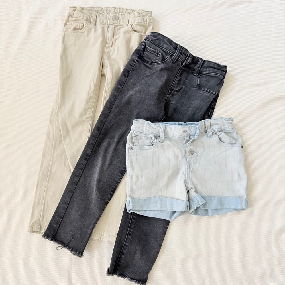 Girls Set of 3 Jean Pants and shorts Blue Black Casual Size 6